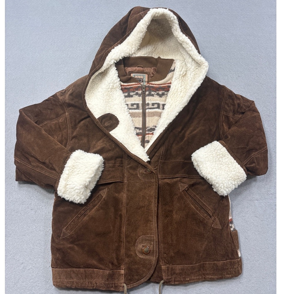 Vintage Annex Suede Jacket Women's XL Brown Sherpa Lined Quilted Hooded Outdoor